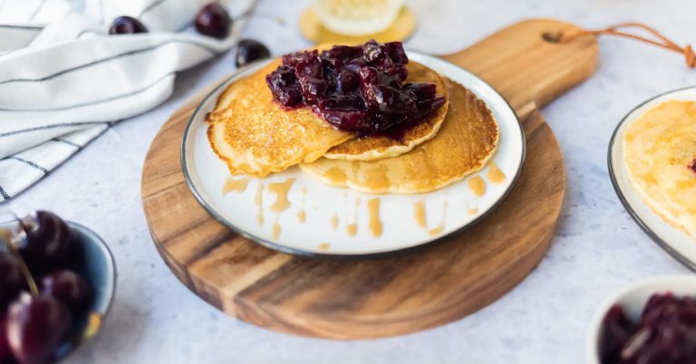 Vegan Buttermilk Pancakes With Cherry Compote